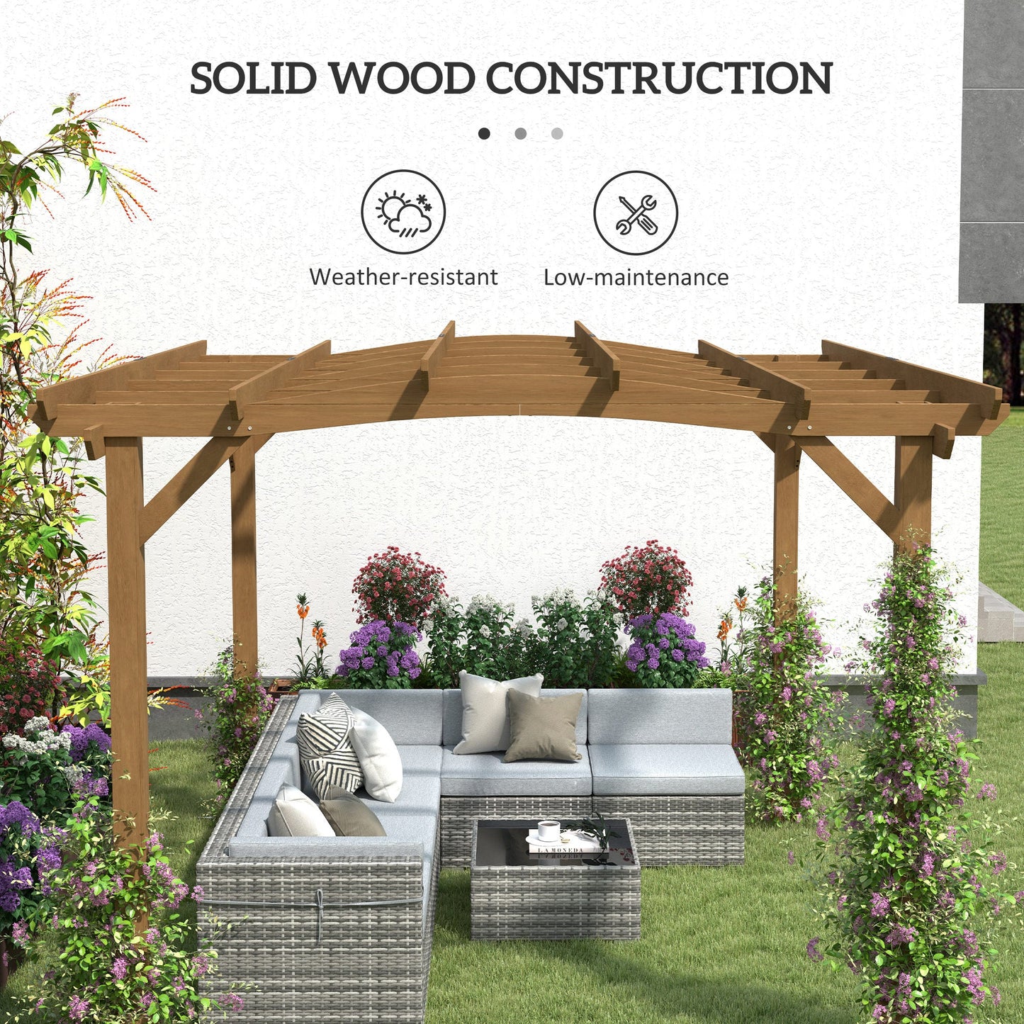 Outsunny 10' x 12' Wood Pergola with Arched Roof Trellis for Climbing Plants, Dark Brown - 84C-572V00DR
