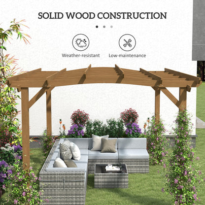 Outsunny 10' x 12' Wood Pergola with Arched Roof Trellis for Climbing Plants, Dark Brown - 84C-572V00DR