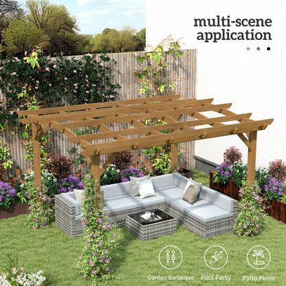 Outsunny 10' x 12' Wood Pergola with Arched Roof Trellis for Climbing Plants, Dark Brown - 84C-572V00DR