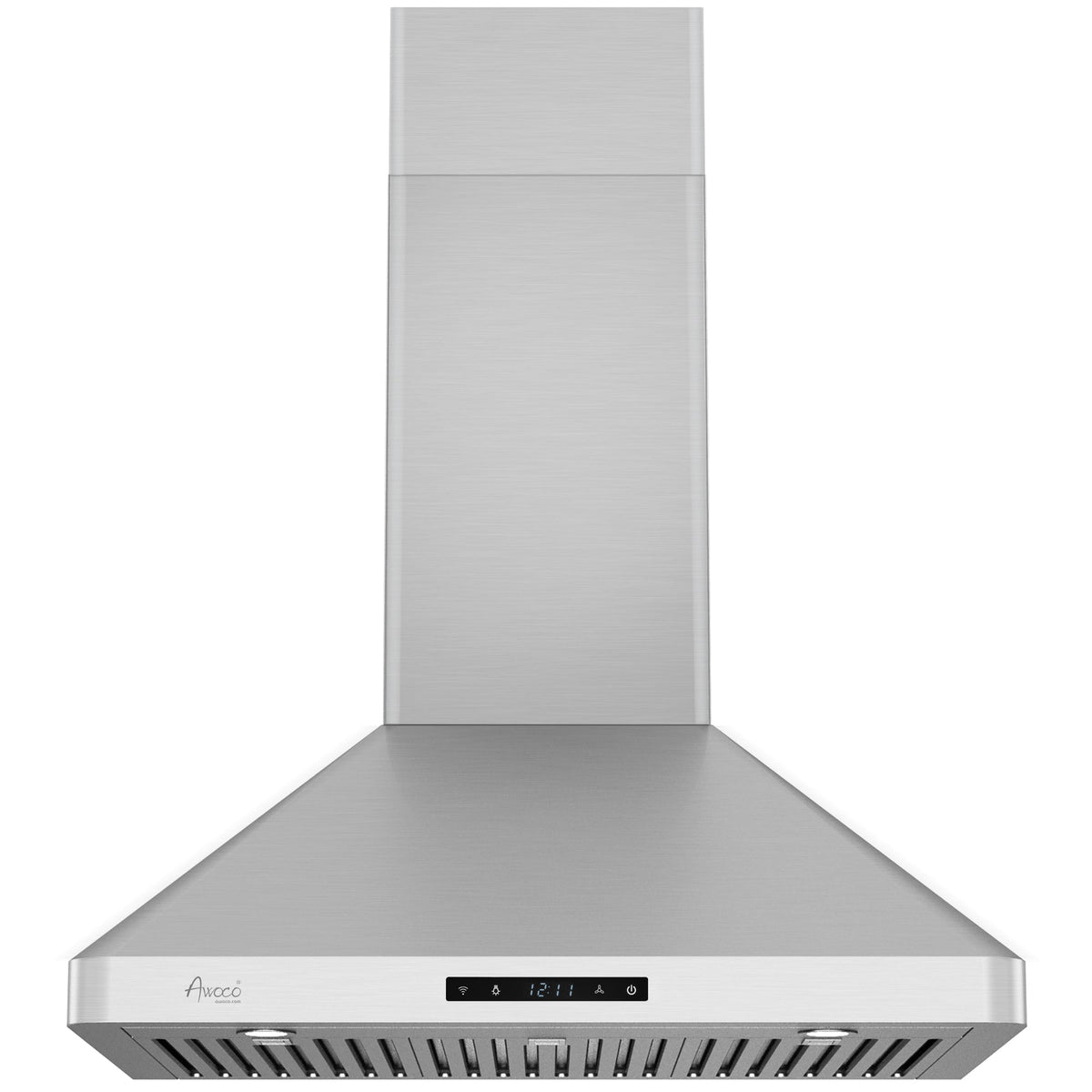 Awoco RH-WT-C Wall Mount Stainless Steel Range Hood, 3 Speeds, 6” Round Top Vent, 800CFM, 2 LED Lights, with Remote Control - RH-WT-C30