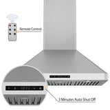 Awoco RH-WT-C Wall Mount Stainless Steel Range Hood, 3 Speeds, 6” Round Top Vent, 800CFM, 2 LED Lights, with Remote Control - RH-WT-C30