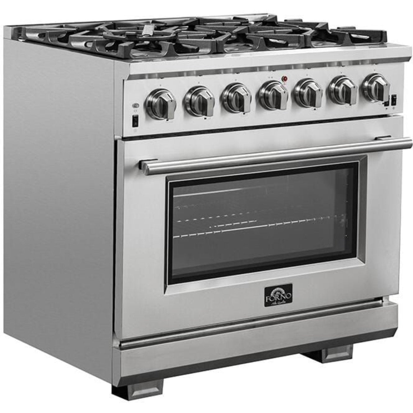 Forno Appliance Package - 36 Inch Gas Burner/Electric Oven Pro Range, Range Hood, Refrigerator, Microwave Drawer, Dishwasher, Wine Cooler, AP-FFSGS6187-36-W-9