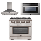 Forno Appliance Package - 36 Inch Gas Burner/Electric Oven Pro Range, Wall Mount Range Hood, Microwave Drawer, AP-FFSGS6187-36-W-3