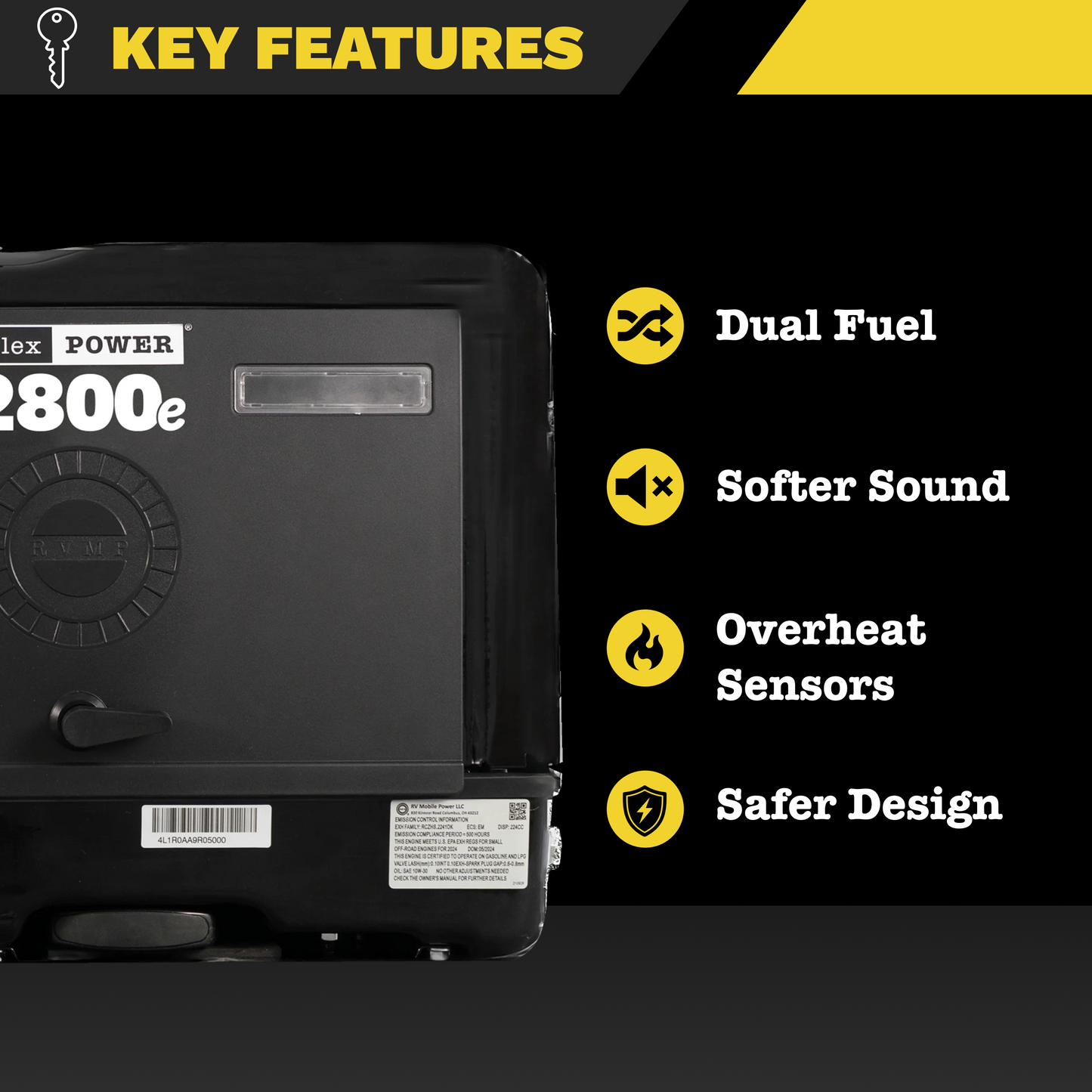 RVMP Flex Power 2800e | 2800 Watt Dual-Fuel Installed RV Generator - 4LI-RV281-EFI