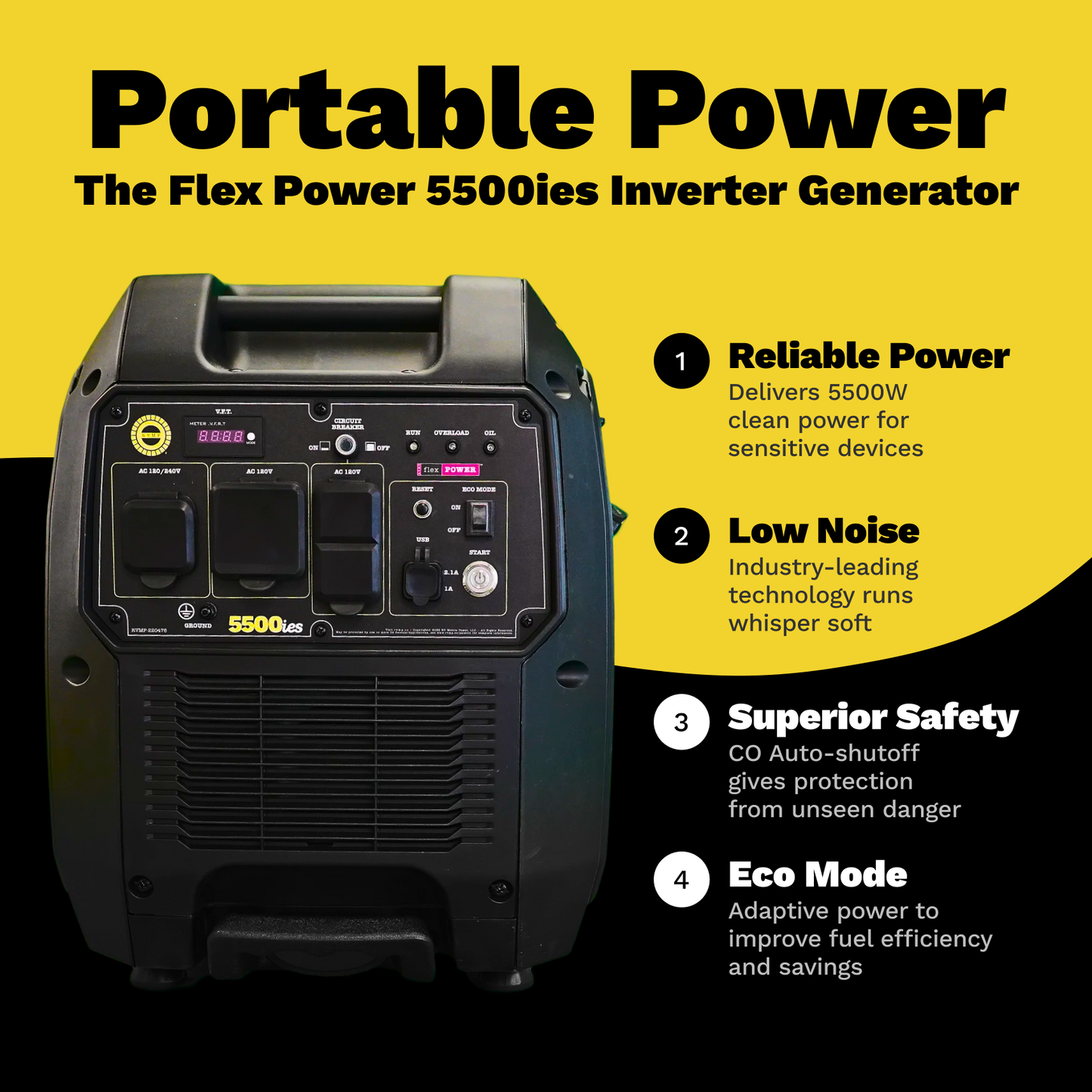 RVMP Flex Power 6500ies (Replacing the 5500ies) | Electric Start Portable Silent Inverter Generator - 251340