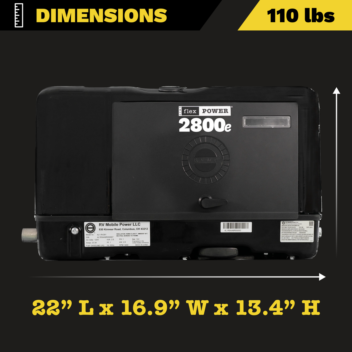 RVMP Flex Power 2800e | 2800 Watt Dual-Fuel Installed RV Generator - 4LI-RV281-EFI