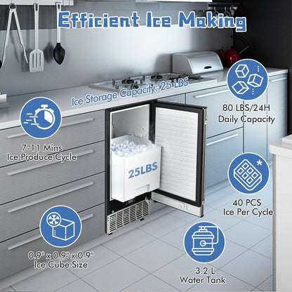 Costway Undercounter Ice Maker 80 lbs/Day Free-Standing with Self Cleaning Function 115V New - FP10242US-SL