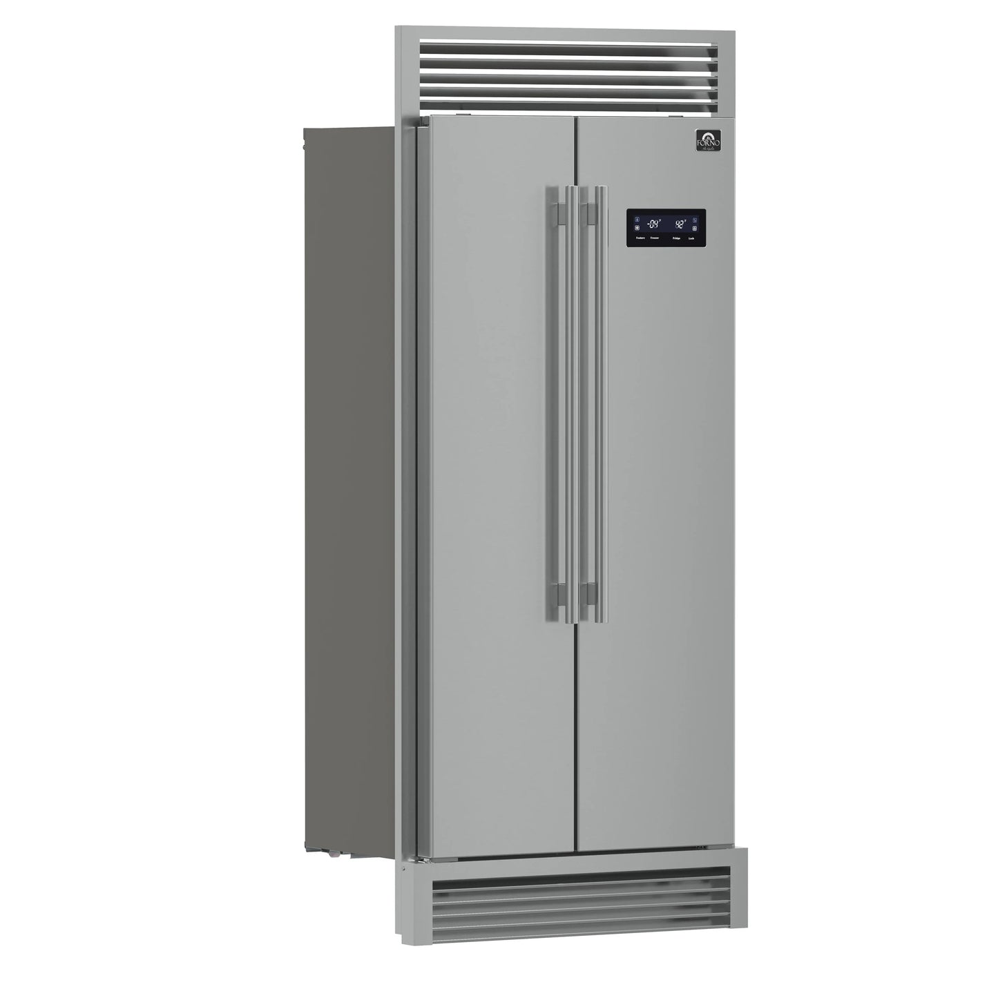 Forno 33-Inch Salerno Side-by-Side Counter Depth Refrigerator 15.6 Cu. Ft. in Stainless Steel with Professional Handle & 4” Decorative Grille  - FFRBI1805-37SG