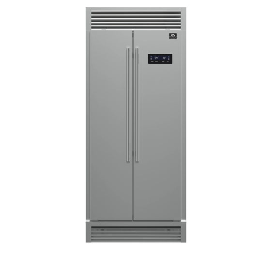 Forno 33-Inch Salerno Side-by-Side Counter Depth Refrigerator 15.6 Cu. Ft. in Stainless Steel with Professional Handle & 4” Decorative Grille  - FFRBI1805-37SG