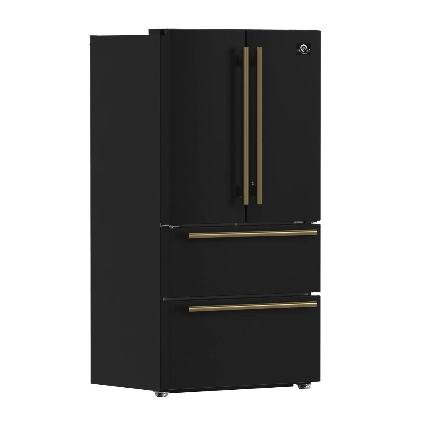 Forno Espresso Moena 36-inch 19.2 Cu.ft French Door Refrigerator in Black with Antique Brass Handle -FFRBI1820-36BLK