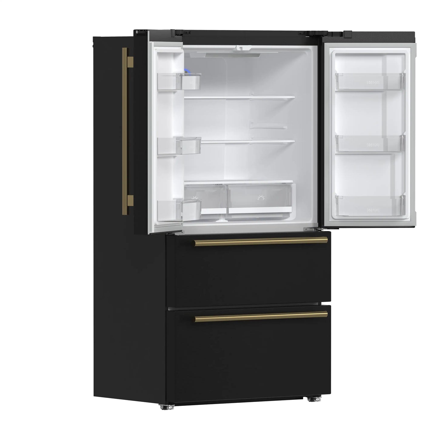 Forno Espresso Moena 36-inch 19.2 Cu.ft French Door Refrigerator in Black with Antique Brass Handle -FFRBI1820-36BLK
