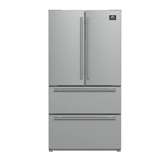 Forno 36-Inch Moena French Door Refrigerator - 19 cu.ft with Double Freezer Drawer and Ice Maker FFRBI1820-36SB -