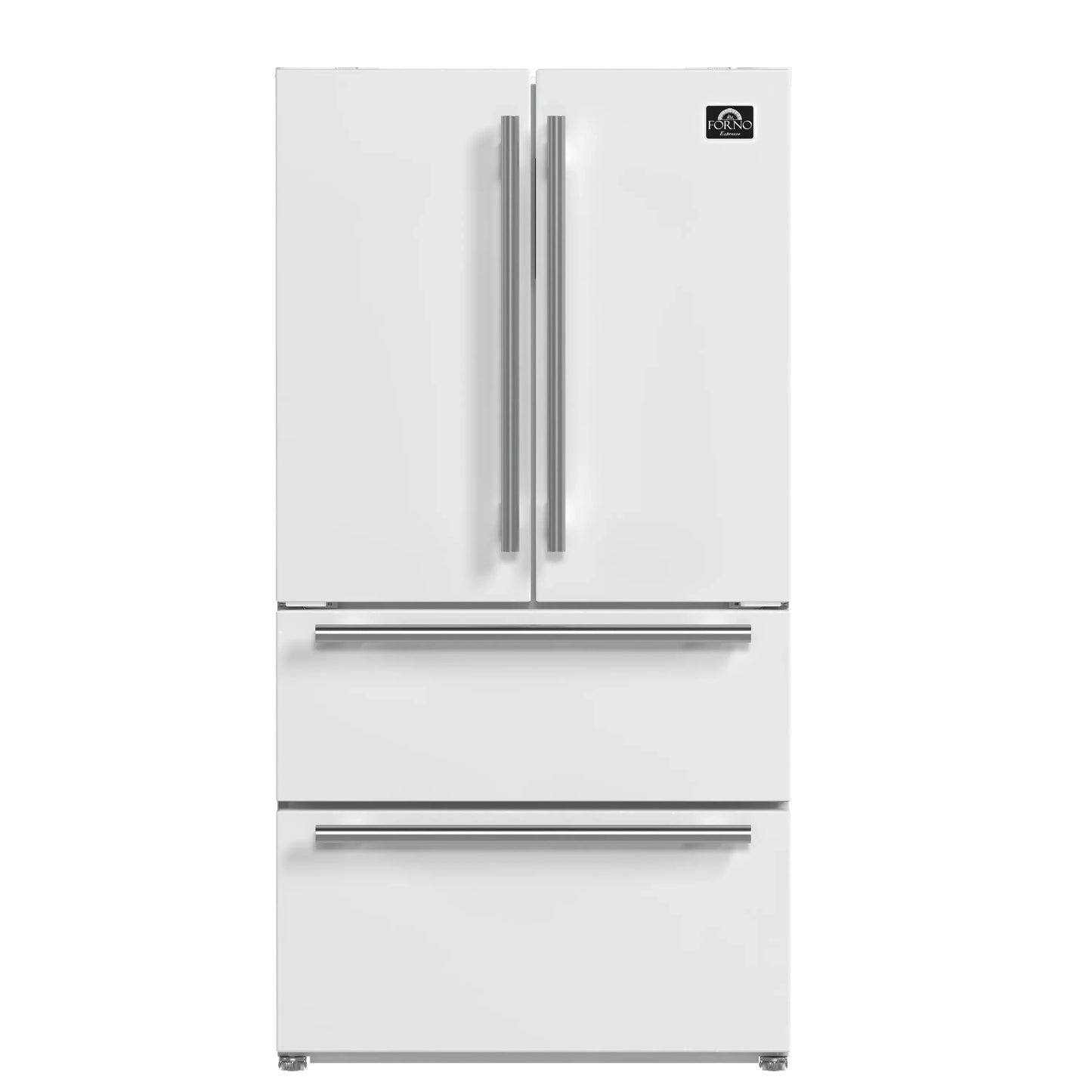 Forno Espresso Moena 36-inch 19.2 Cu.ft French Door Refrigerator in White with Stainless Steel Handle  -  FFRBI1820-36WHT