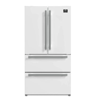Forno Espresso Moena 36-inch 19.2 Cu.ft French Door Refrigerator in White with Stainless Steel Handle  -  FFRBI1820-36WHT
