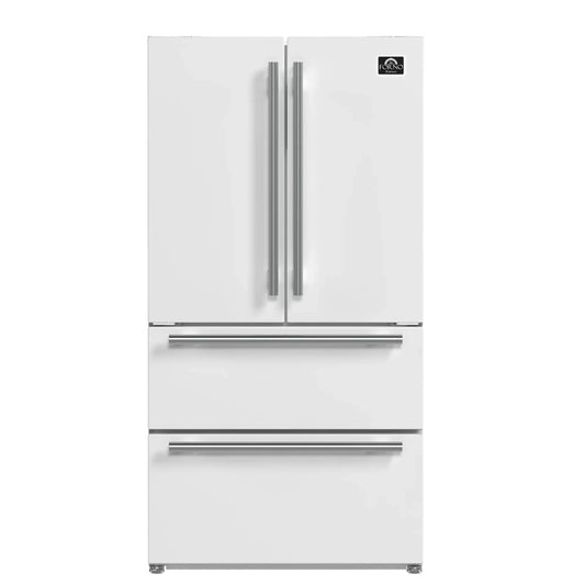Forno Espresso Moena 36-inch 19.2 Cu.ft French Door Refrigerator in White with Stainless Steel Handle  -  FFRBI1820-36WHT