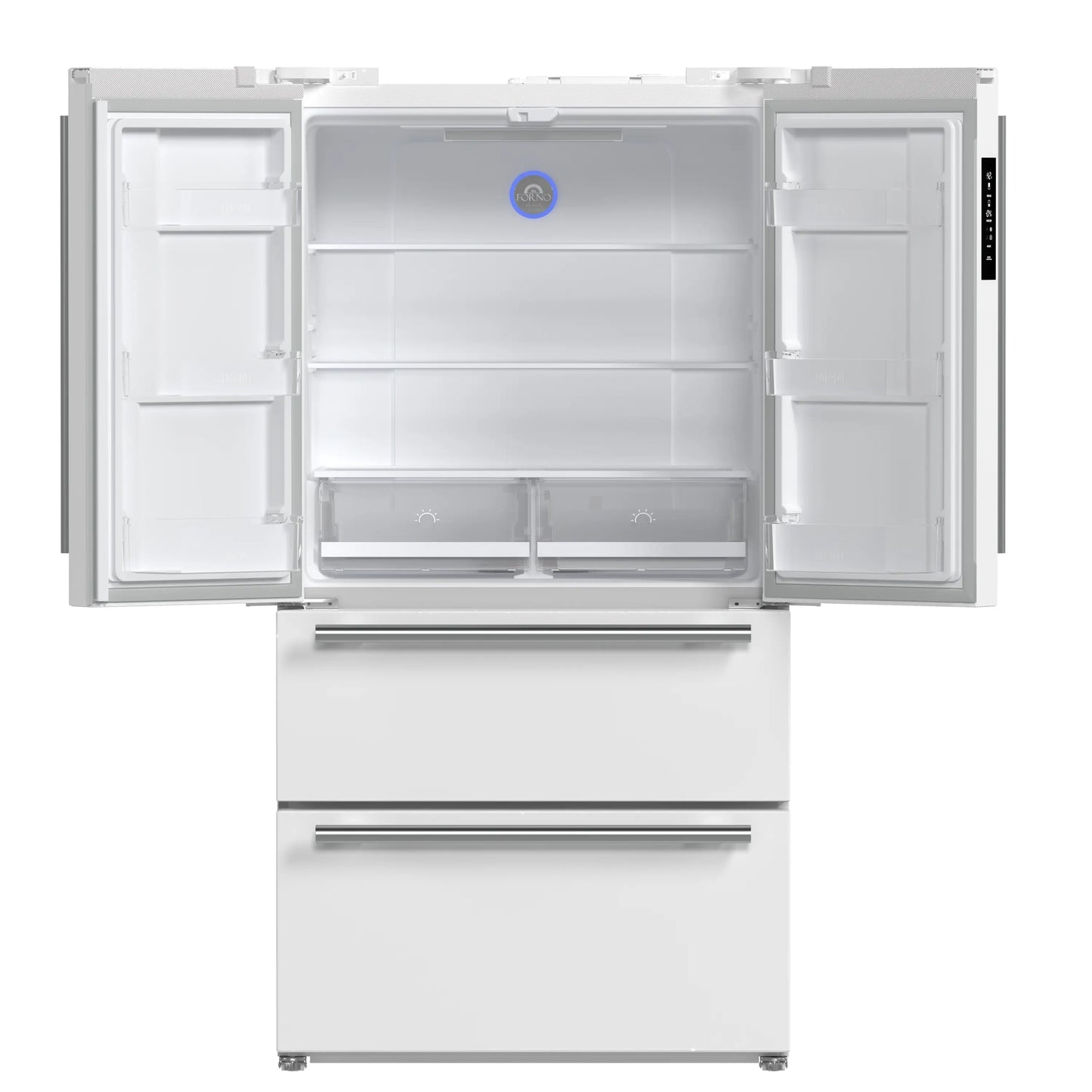 Forno Espresso Moena 36-inch 19.2 Cu.ft French Door Refrigerator in White with Stainless Steel Handle  -  FFRBI1820-36WHT