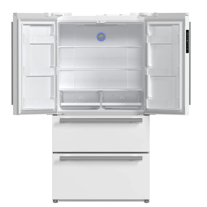 Forno Espresso Moena 36-inch 19.2 Cu.ft French Door Refrigerator in White with Stainless Steel Handle  -  FFRBI1820-36WHT