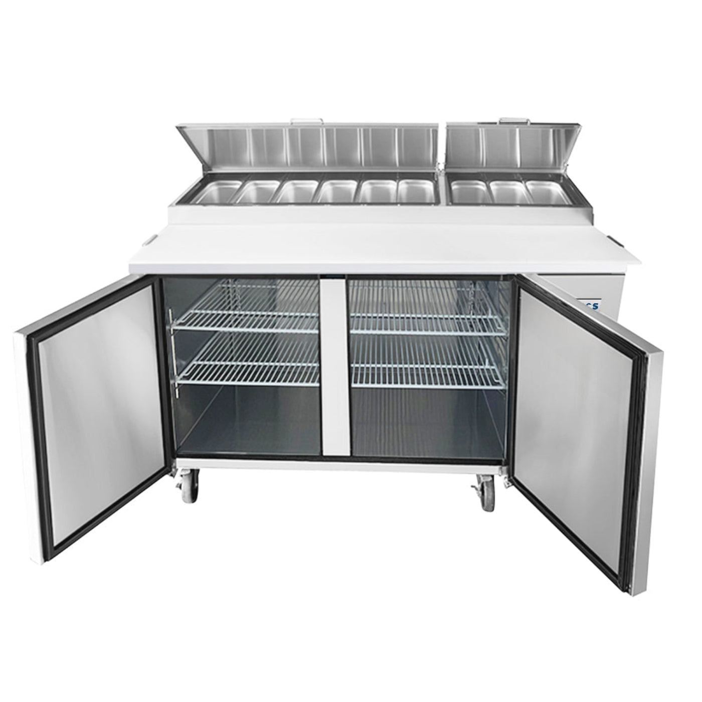 Frigos 67" Two Solid Door Refrigerated Pizza Prep Table (9) 1/3 size pans - FGA-PZPT-2D-67