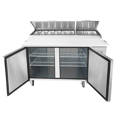 Frigos 67" Two Solid Door Refrigerated Pizza Prep Table (9) 1/3 size pans - FGA-PZPT-2D-67