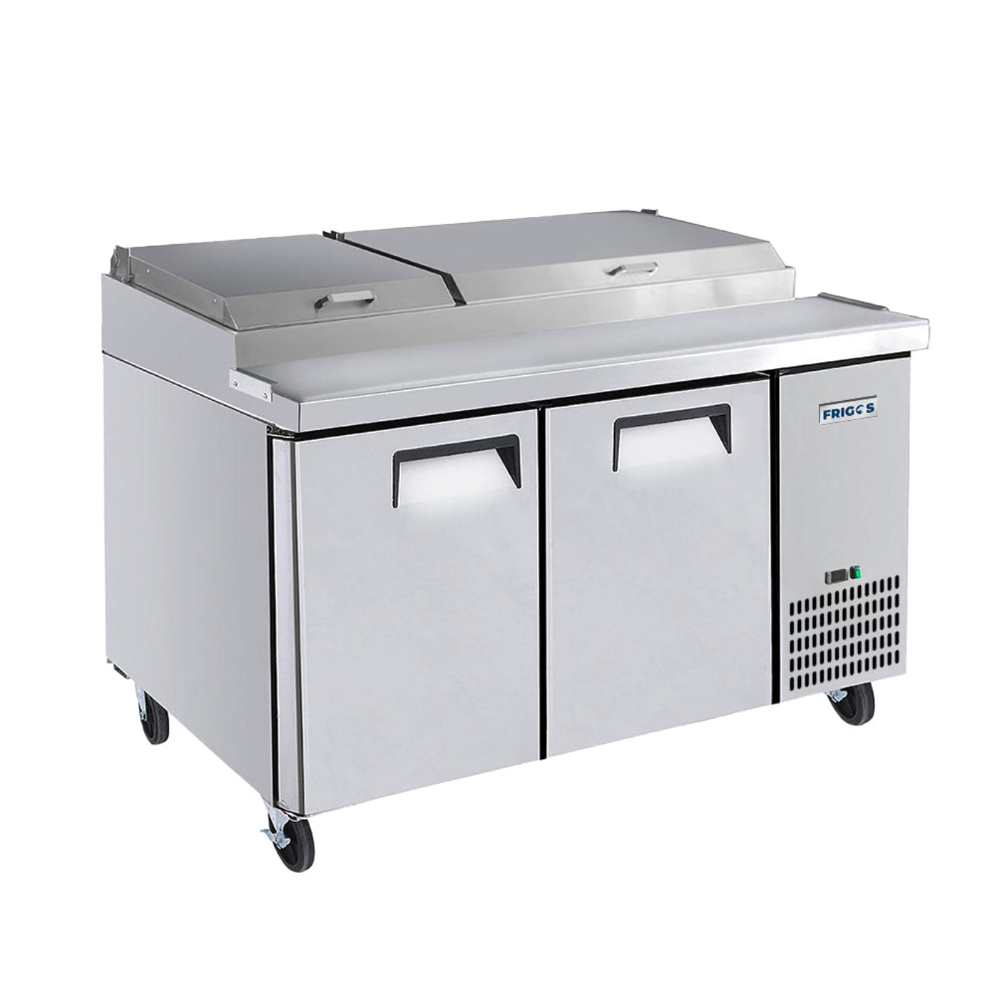 Frigos 67" Two Solid Door Refrigerated Pizza Prep Table (9) 1/3 size pans - FGA-PZPT-2D-67