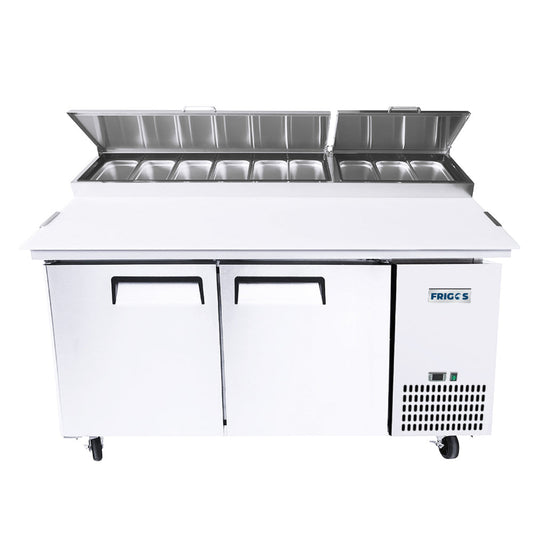 Frigos 67" Two Solid Door Refrigerated Pizza Prep Table (9) 1/3 size pans - FGA-PZPT-2D-67