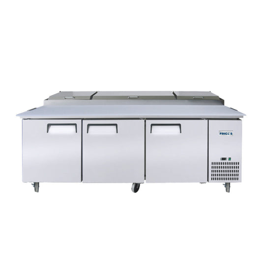 Frigos 93" Three Solid Door Refrigerated Pizza Prep Table (12) 1/3 size pans - FGA-PZPT-3D-93
