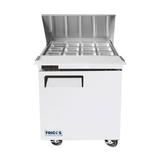 Frigos 28" One Door Mega Top Refrigerator Sandwich Prep Table (12) 1/6 Size Pans - FGA-SPT-12P-28-MT