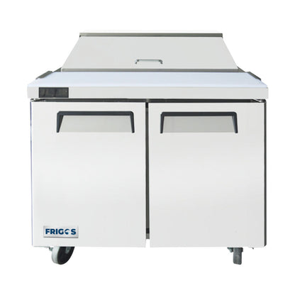 Frigos 36" Two Door Mega Top Refrigerator Sandwich Prep Table (15) 1/6 Size Pans - FGA-SPT-12P-36-MT