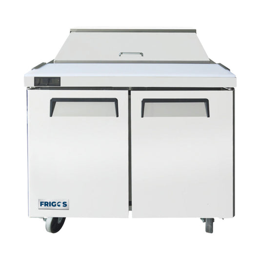 Frigos 36" Two Door Mega Top Refrigerator Sandwich Prep Table (15) 1/6 Size Pans - FGA-SPT-12P-36-MT