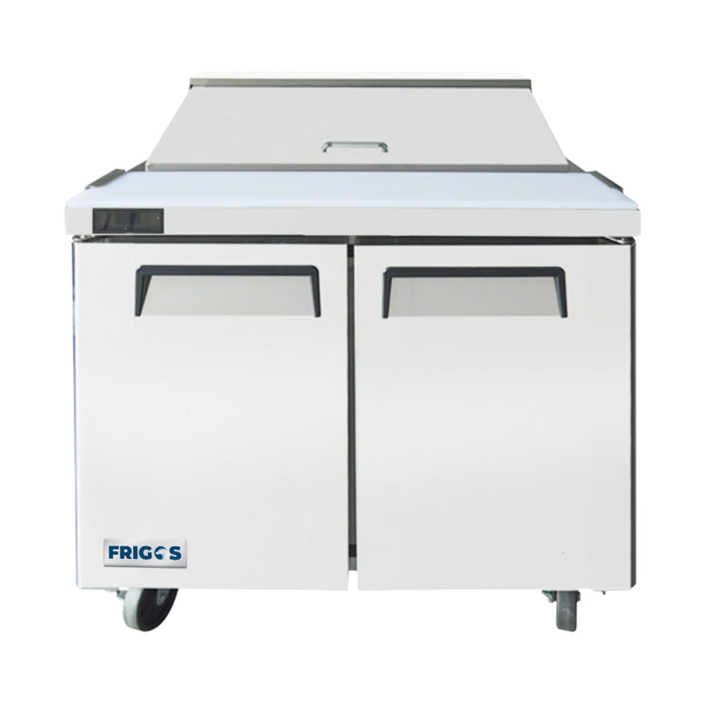 Frigos 36" Two Door Mega Top Refrigerator Sandwich Prep Table (15) 1/6 Size Pans - FGA-SPT-12P-36-MT