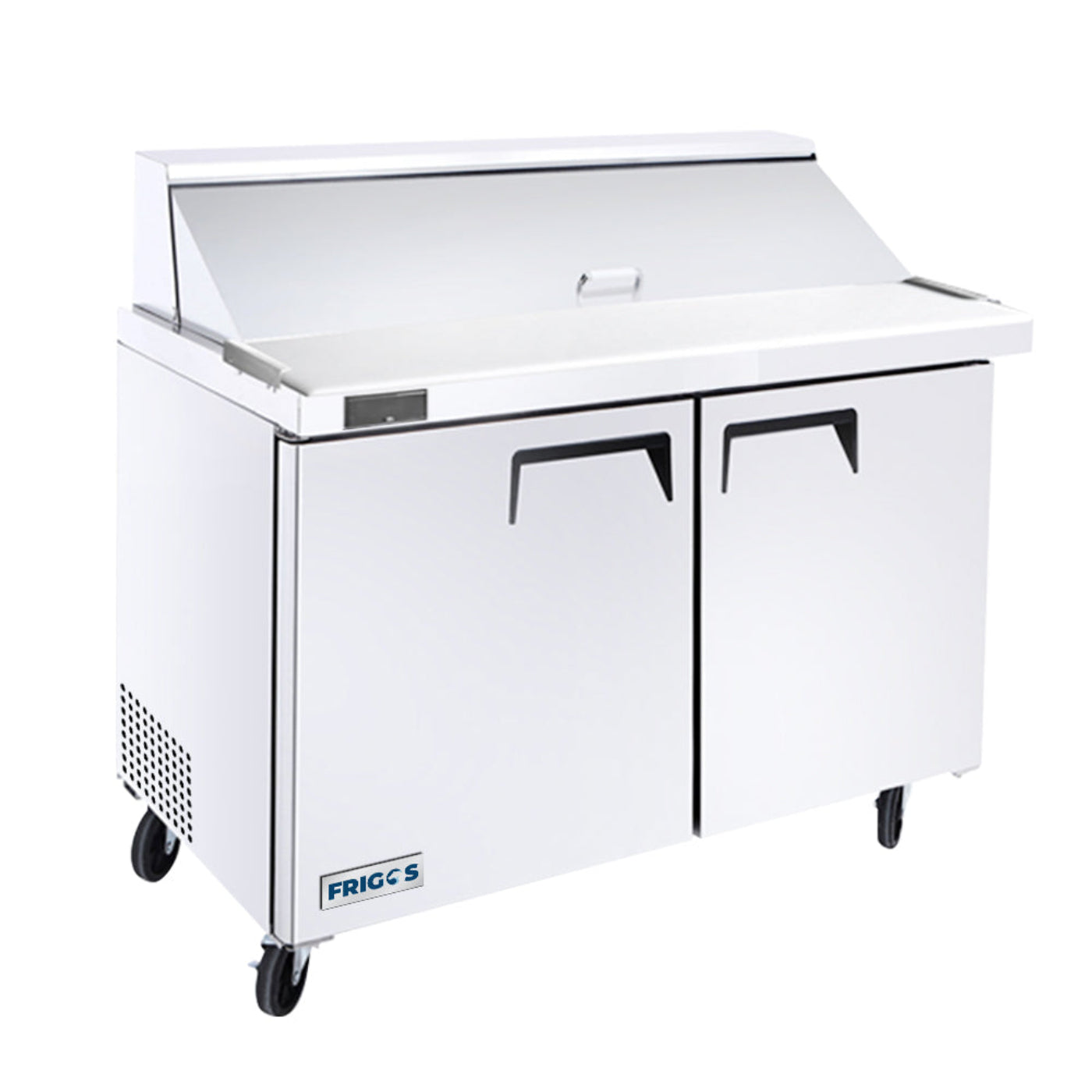 Frigos 48" Two Door Mega Top Refrigerator Sandwich Prep Table (18) 1/6 size pans - FGA-SPT-18P-48-MT