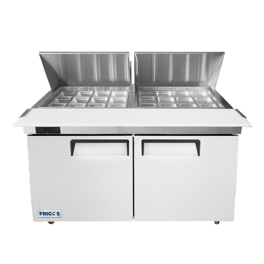Frigos 60" Two Door Mega Top Refrigerator Sandwich Prep Table (24) 1/6 size pans - FGA-SPT-24P-60-MT