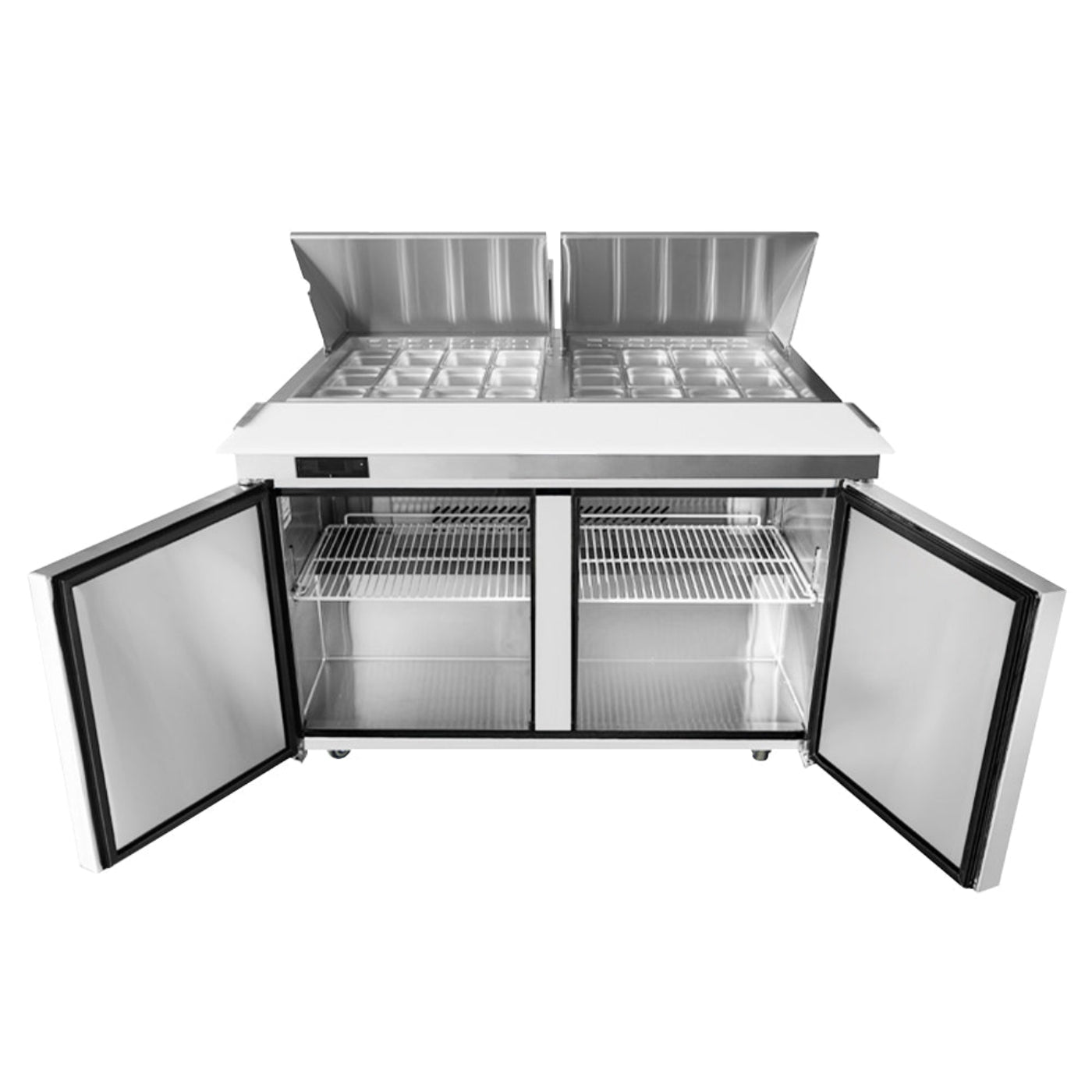 Frigos 60" Two Door Mega Top Refrigerator Sandwich Prep Table (24) 1/6 size pans - FGA-SPT-24P-60-MT