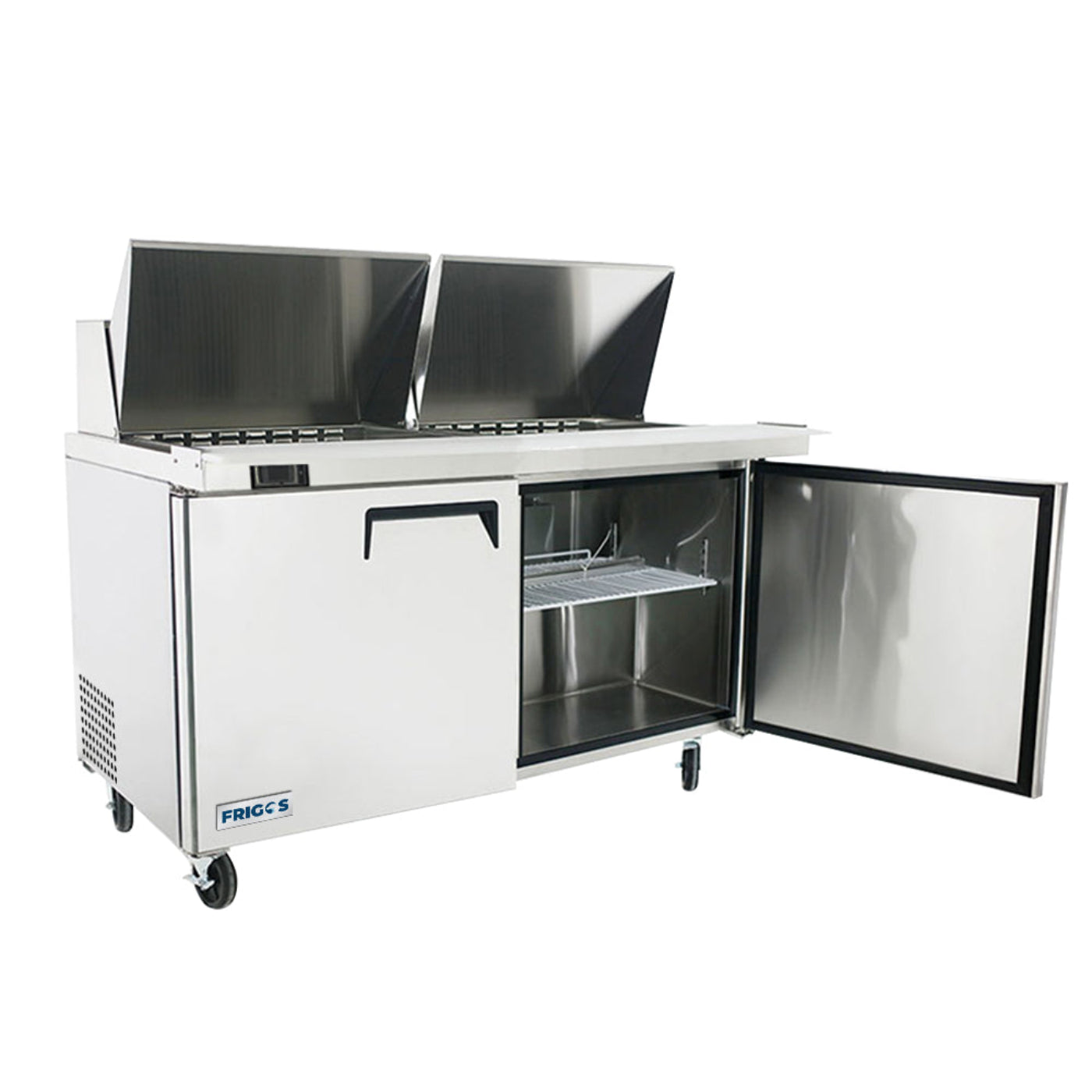 Frigos 60" Two Door Mega Top Refrigerator Sandwich Prep Table (24) 1/6 size pans - FGA-SPT-24P-60-MT