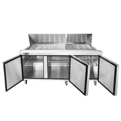 Frigos 73" Three Door Mega Top Refrigerator Sandwich Prep Table (30) 1/6 size pans - FGA-SPT-30P-73-MT