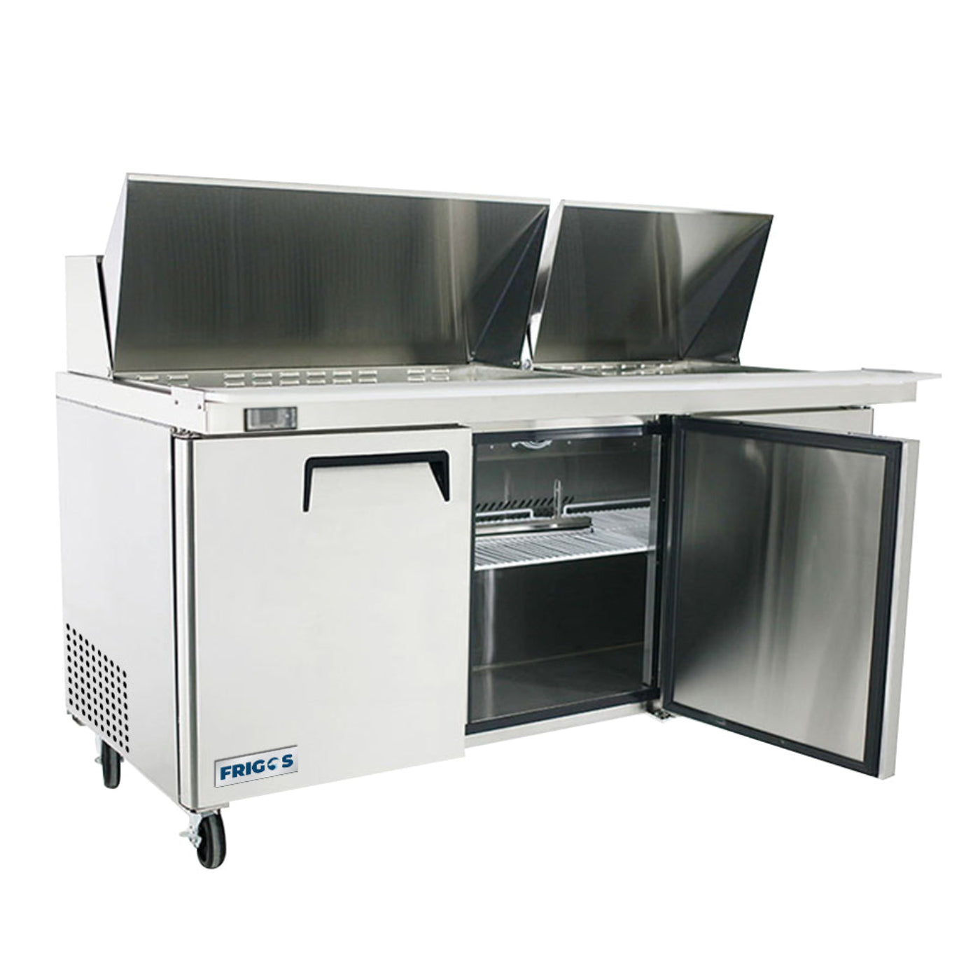 Frigos 73" Three Door Mega Top Refrigerator Sandwich Prep Table (30) 1/6 size pans - FGA-SPT-30P-73-MT