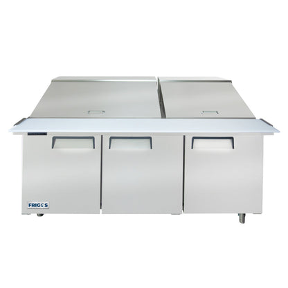 Frigos 73" Three Door Mega Top Refrigerator Sandwich Prep Table (30) 1/6 size pans - FGA-SPT-30P-73-MT