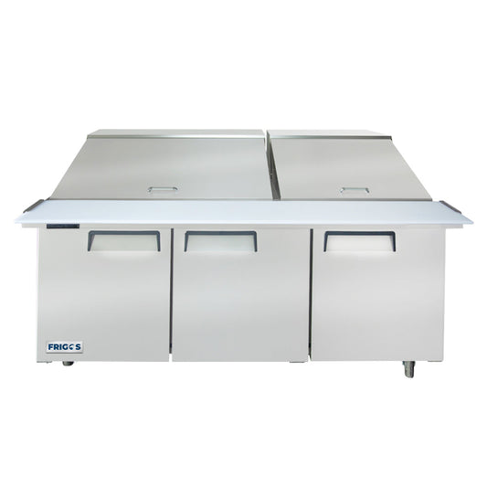 Frigos 73" Three Door Mega Top Refrigerator Sandwich Prep Table (30) 1/6 size pans - FGA-SPT-30P-73-MT