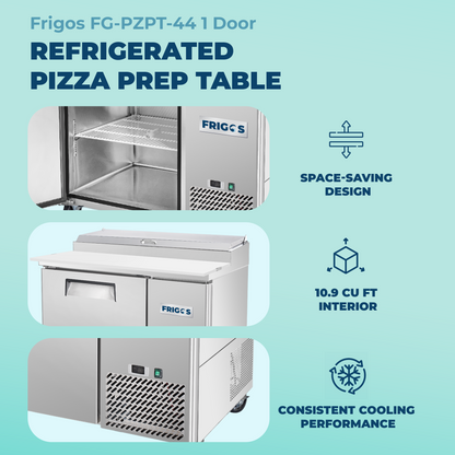 Pizza Prep Table Refrigerator 44" Width 1 Door Frigos with Aluminum Interior with 304 Stainless Steel Floor - FG-PZPT-44