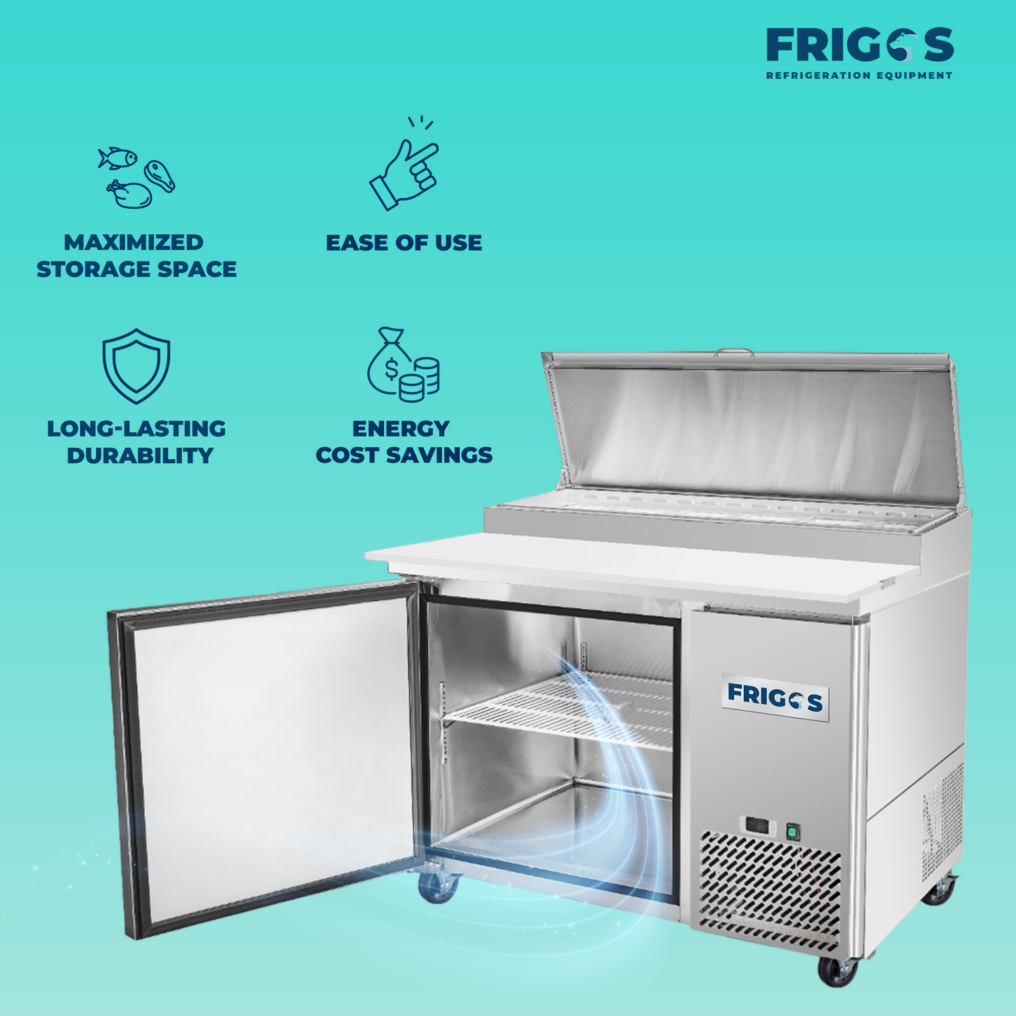 Pizza Prep Table Refrigerator 44" Width 1 Door Frigos with Aluminum Interior with 304 Stainless Steel Floor - FG-PZPT-44
