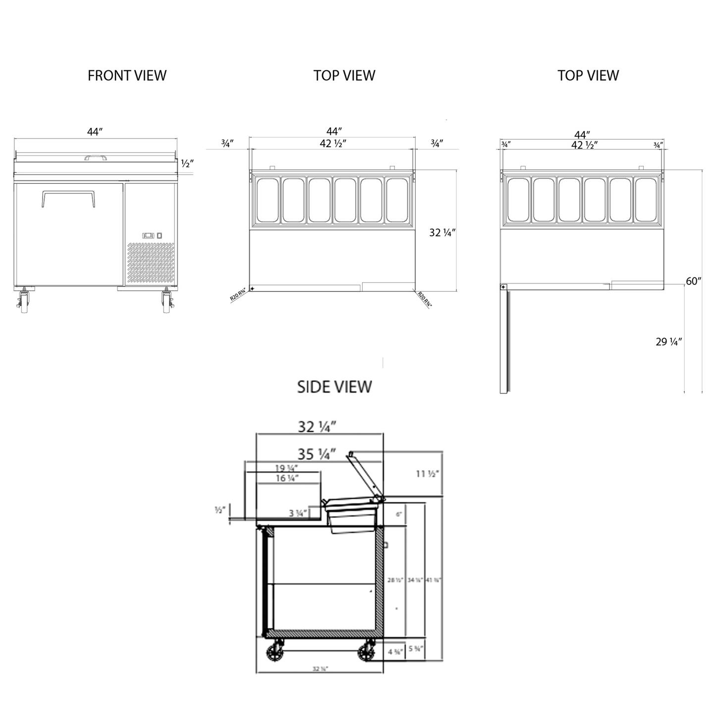 Pizza Prep Table Refrigerator 44" Width 1 Door Frigos with Aluminum Interior with 304 Stainless Steel Floor - FG-PZPT-44