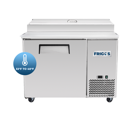 Pizza Prep Table Refrigerator 44" Width 1 Door Frigos with Aluminum Interior with 304 Stainless Steel Floor - FG-PZPT-44