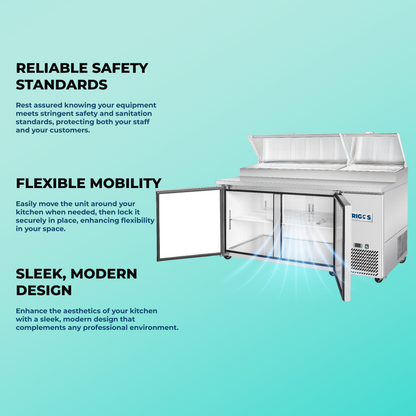 Frigos Pizza Prep Table Refrigerator 67" Width 2 Door Frigos FG-PZPT-67 with Aluminum Interior with 304 Stainless Steel Floor - FG-PZPT-67
