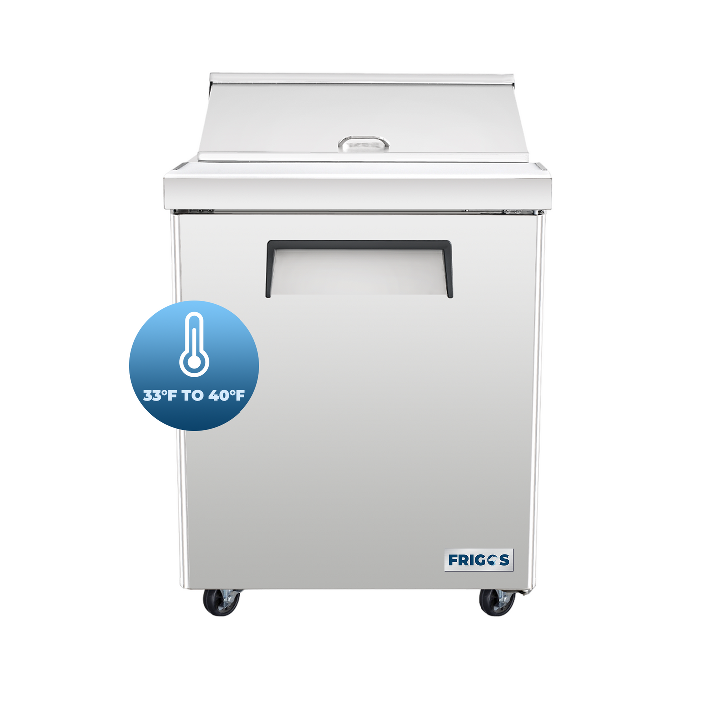 Frigos Sandwich and Salad Prep Table Refrigerator 29" Width 1 Door with Aluminum Interior with 304 Stainless Steel Floor - FG-SWPT-29