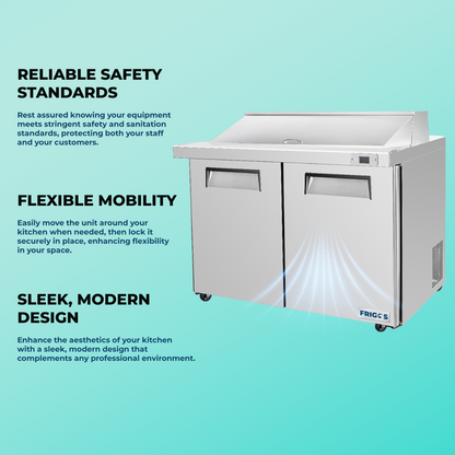 Frigos Sandwich and Salad Prep Table Refrigerator 48" Width 2 Door with Aluminum Interior with 304 Stainless Steel Floor - FG-SWPT-48