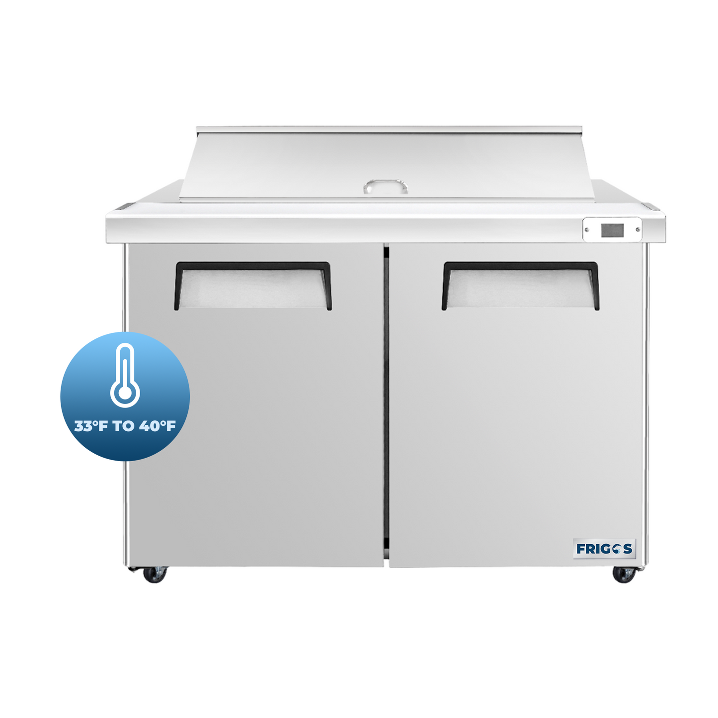Frigos Sandwich and Salad Prep Table Refrigerator 48" Width 2 Door with Aluminum Interior with 304 Stainless Steel Floor - FG-SWPT-48