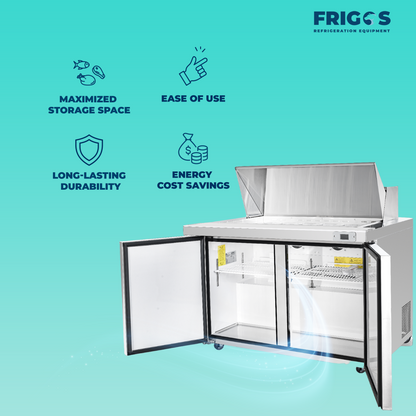 Frigos Sandwich and Salad Prep Table Refrigerator 60" Width 2 Door with Aluminum Interior with 304 Stainless Steel Floor - FG-SWPT-60