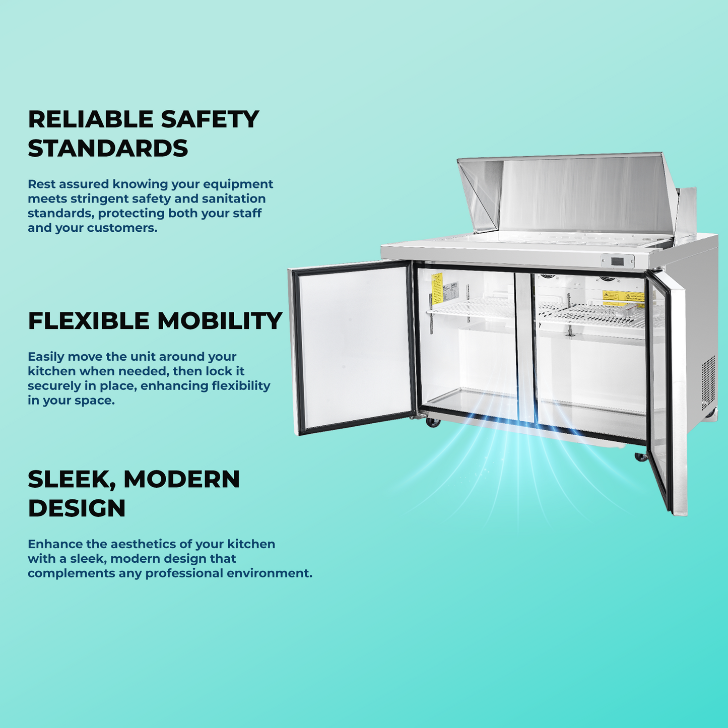 Frigos Sandwich and Salad Prep Table Refrigerator 60" Width 2 Door with Aluminum Interior with 304 Stainless Steel Floor - FG-SWPT-60