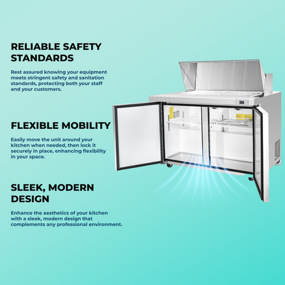 Frigos Sandwich and Salad Prep Table Refrigerator 60" Width 2 Door with Aluminum Interior with 304 Stainless Steel Floor - FG-SWPT-60