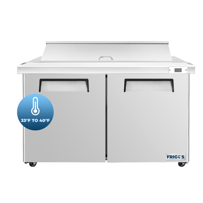 Frigos Sandwich and Salad Prep Table Refrigerator 60" Width 2 Door with Aluminum Interior with 304 Stainless Steel Floor - FG-SWPT-60